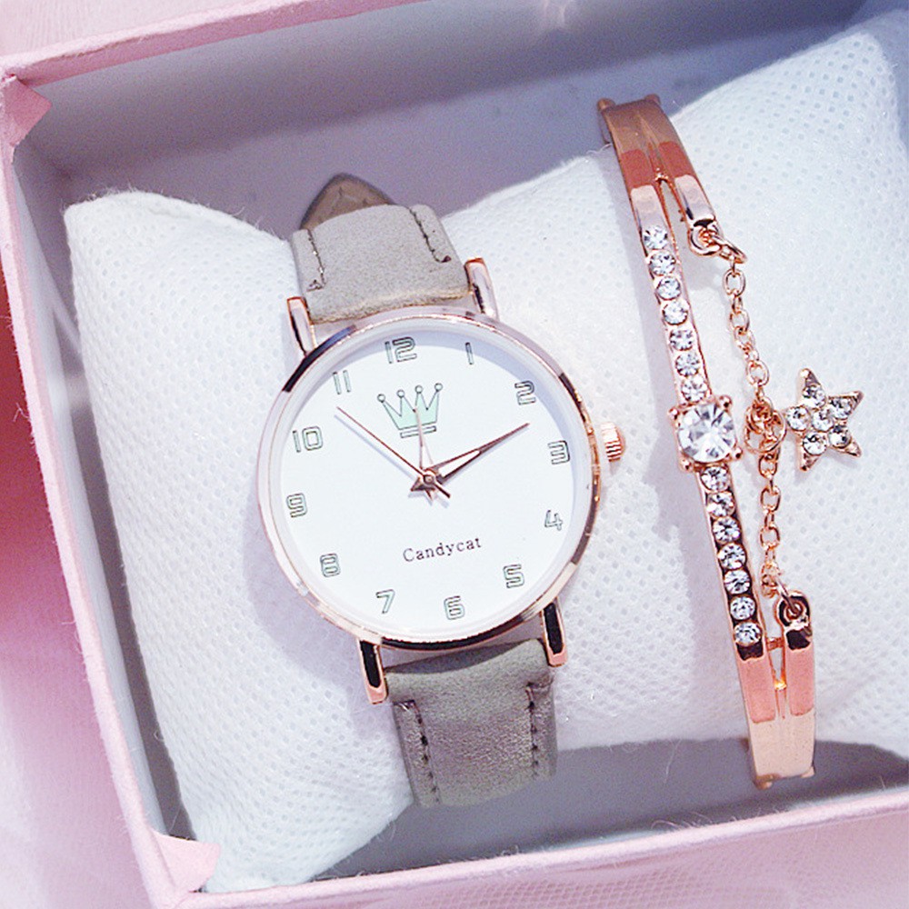 Jam Tangan CandyCat Motif Mahkota Untuk Wanita Analog Quartz Fashion Korean Import