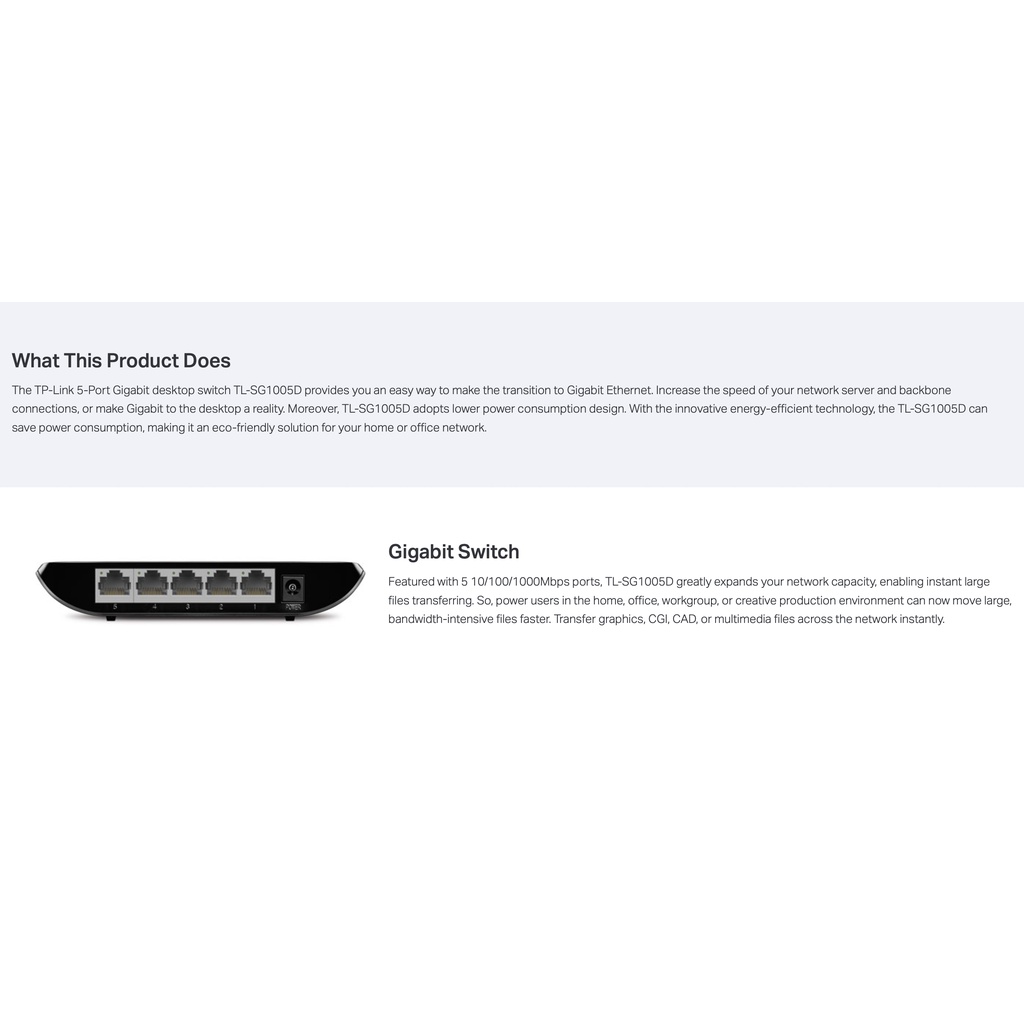 TP-Link TL-SG1005D 5 Port Gigabit Desktop Switch TLSG1005D