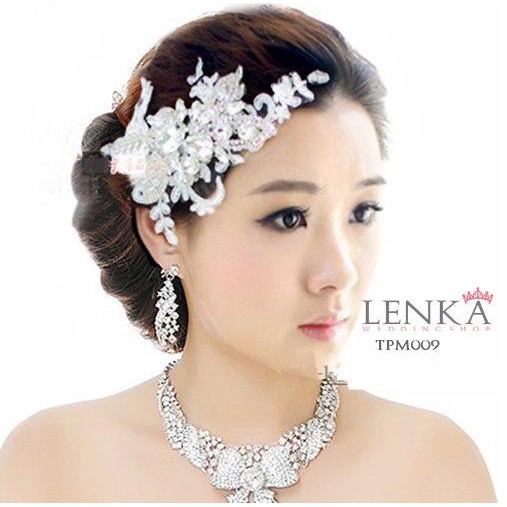 LENKA Tiara Sanggul Hiasan Rambut Headpiece Pengantin Wedding Crown Pesta Putih TPM009