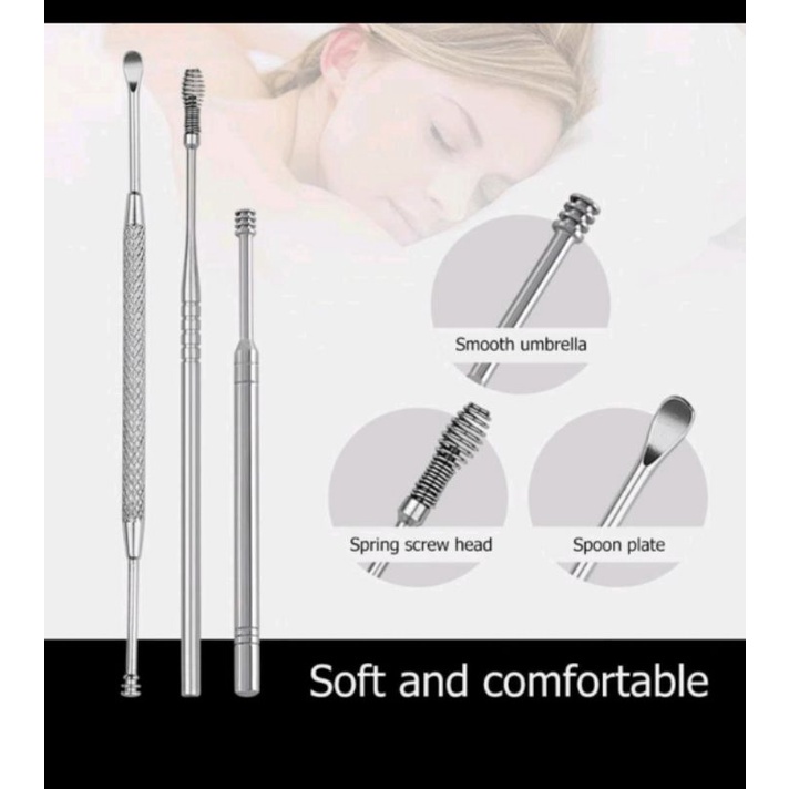 ALAT PEMBERSIH TELINGA KOREK KUPING SET Ear Wax STAINLESS STEEL 5IN1