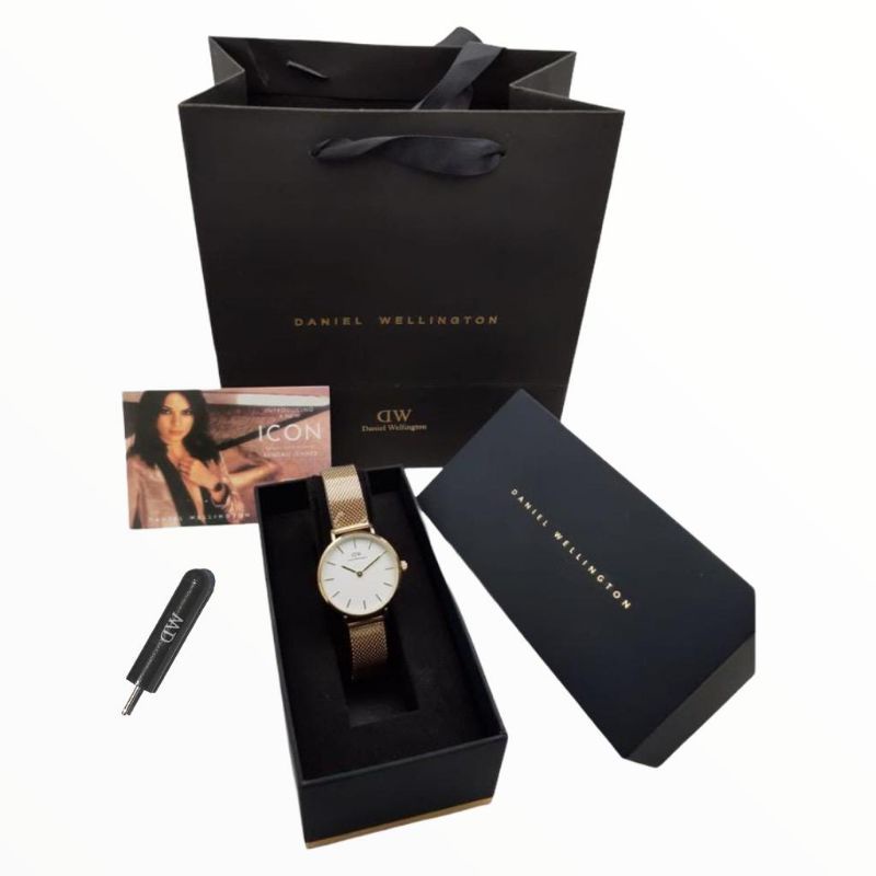 (COD) JAM TANGAN FASHION WANITA SINGLE SET PREMIUM TALI RANTAI FREE BOX 32MM