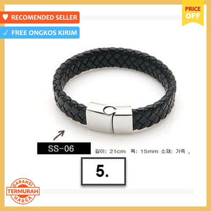 GELANG KULIT KOREA MOTIF SALIB PERAK UNTUK PRIA WANITA
