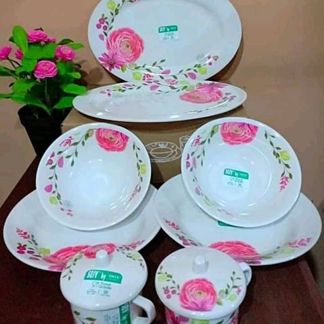 Set Piring mangkok Gelas Melamine / Onyx Seiv Elona Melamine Motif Set Of 10