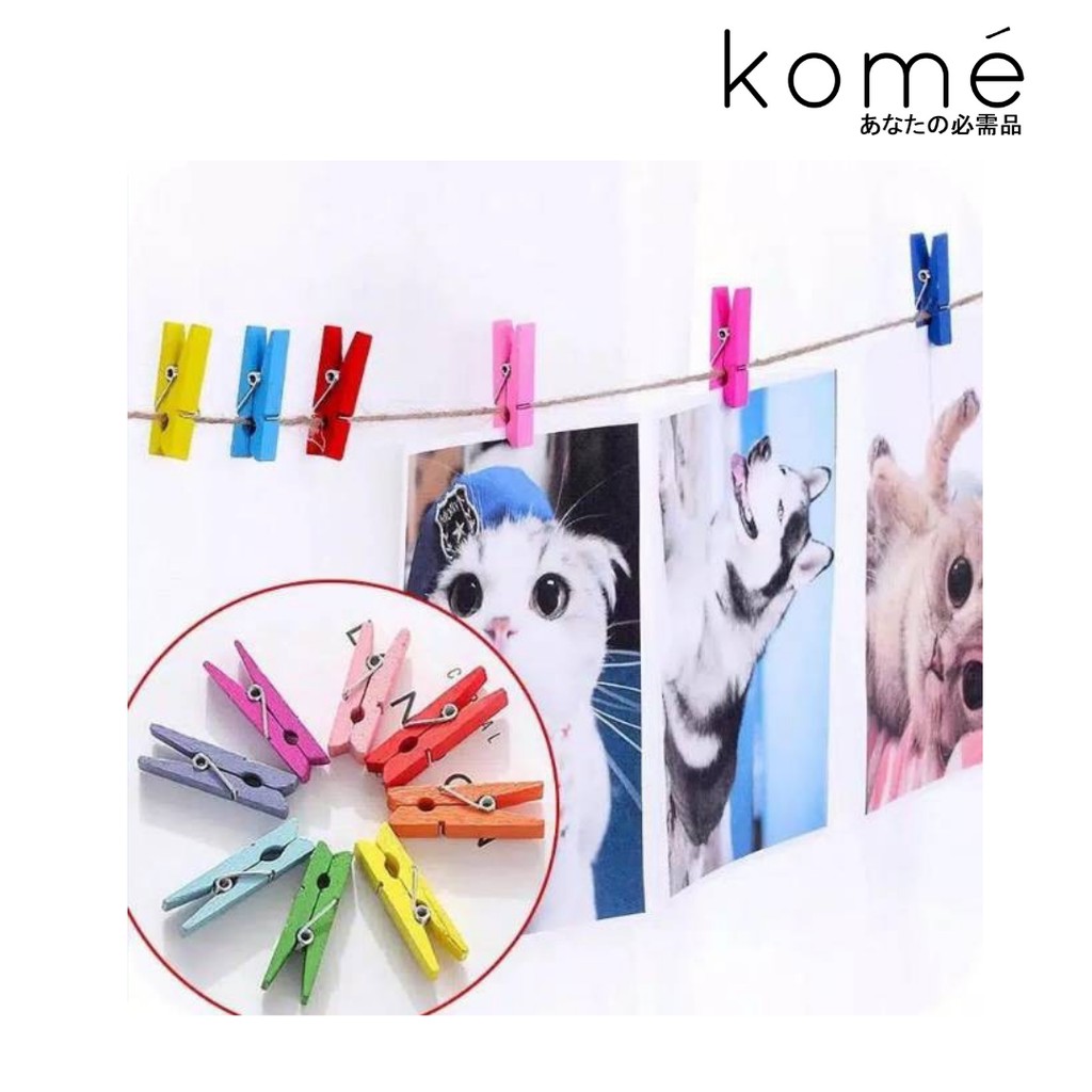 Wooden Clip Set 10_3.5 cm (Rainbow) / Penjepit Kayu Natural Polos / Polaroid Foto Note Gantung Murah