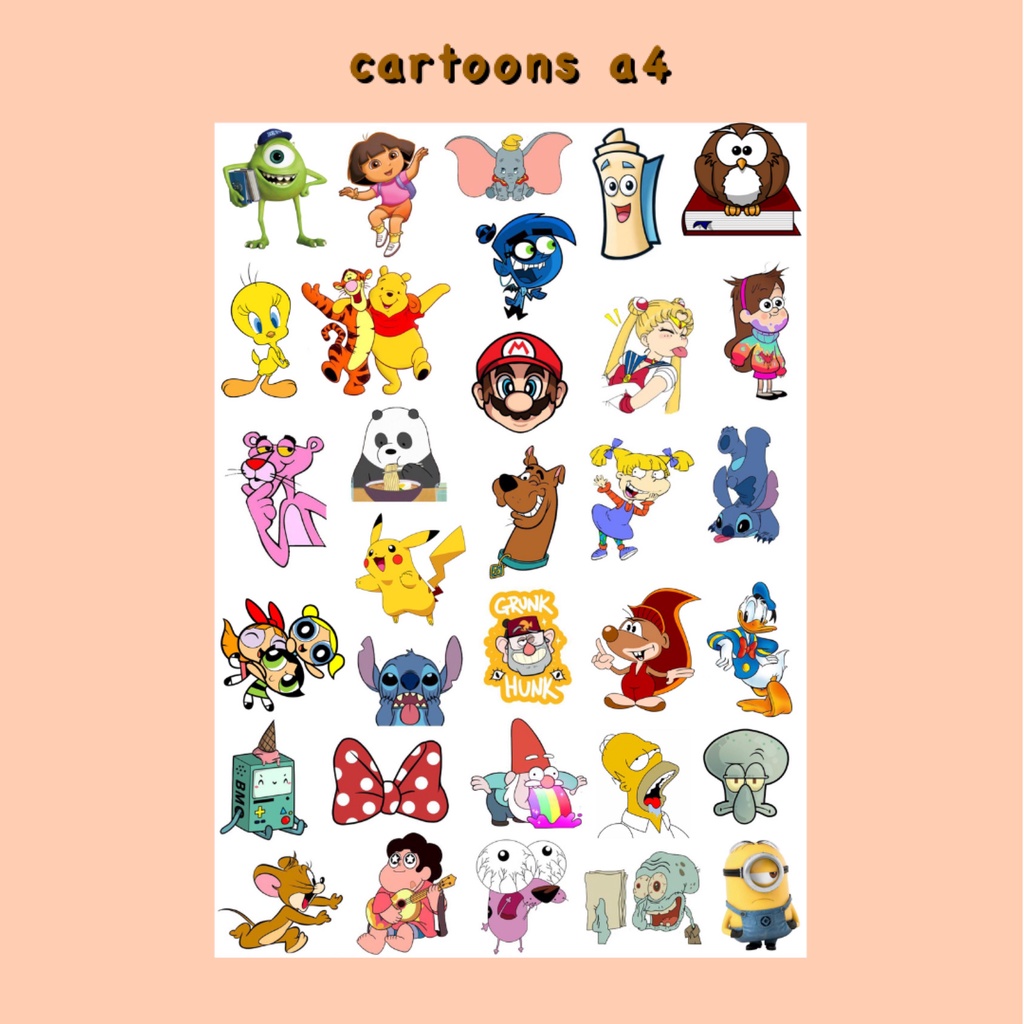 

STICKER CARTOON EDITION A4 (Spongebob, Baymax, Kimetsu No Yaiba, Doraemon, Clarence, Adventure Time, We Bare Bears, Toy Story, One Piece)