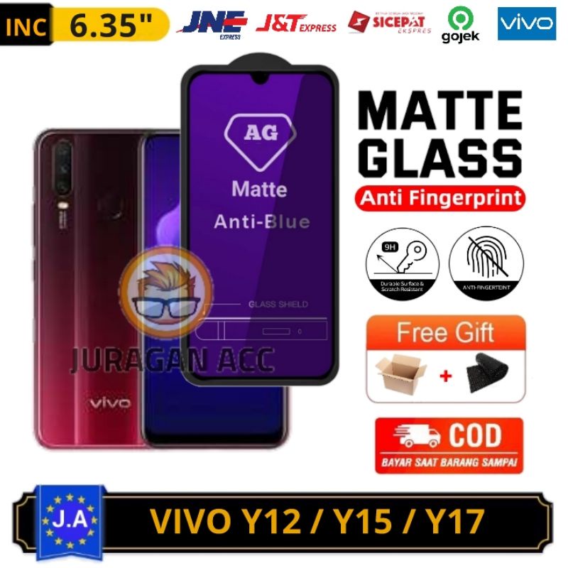 Tempered Glass Full Anti Minyak Blue Matte Vivo Y12 / Y15 / Y17 TG Anti Radiasi Vivo Y12 / Y15 / Y17