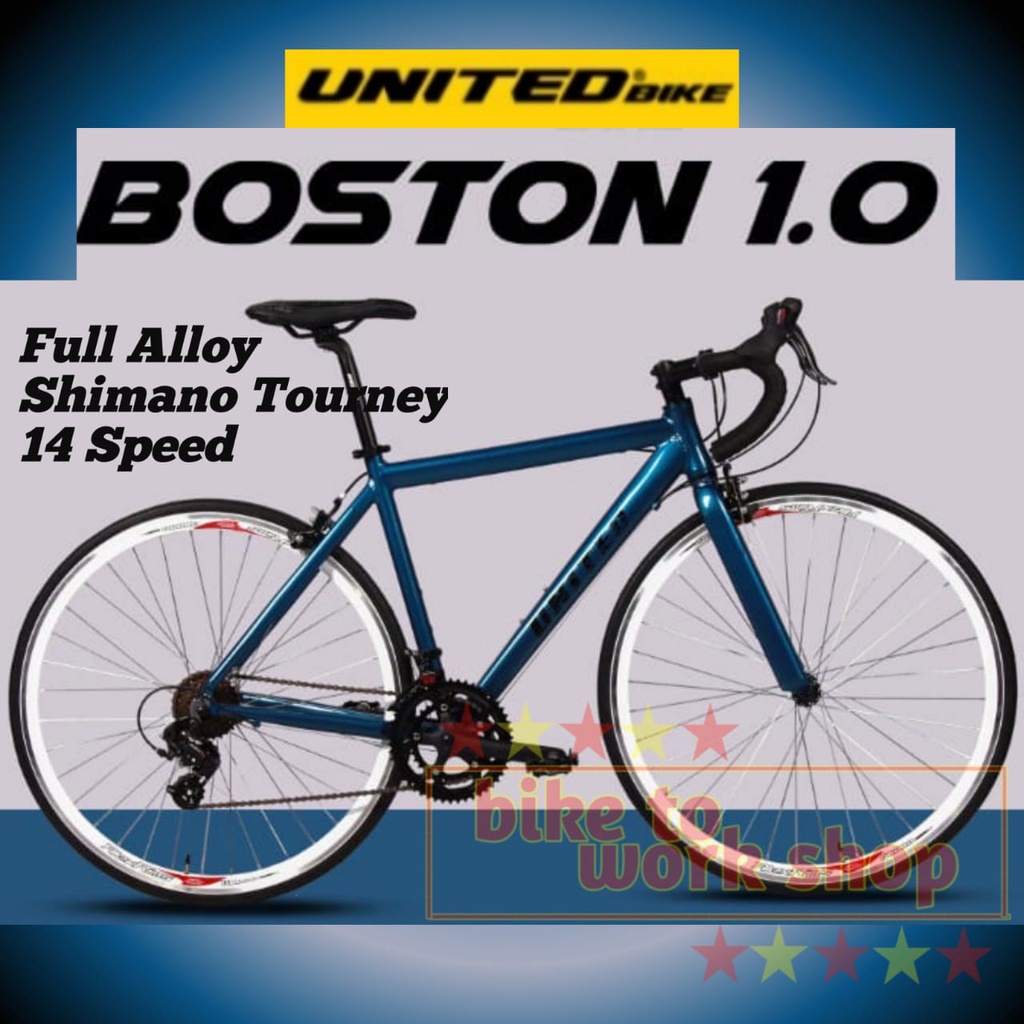 GRAB SEPEDA BALAP UNITED BOSTON 1.0 ALLOY SHIMANO 14 SPEED ROADBIKE 700C INSTANT