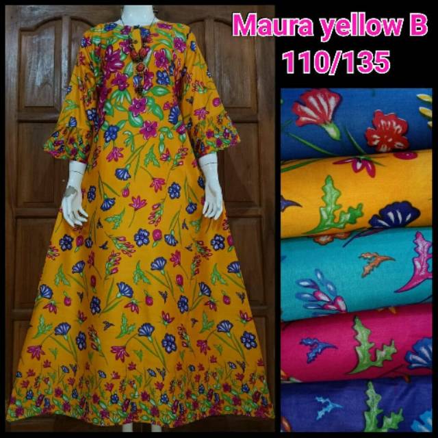 MAURA - dress wanita rayon motif yellow daster busui kekinian lengan panjang 7/8 payung adem murah