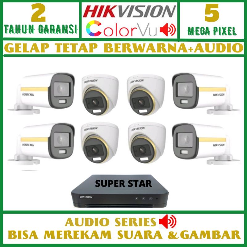 PAKET CCTV HIKVISION AUDIO 5MP 8 CHANNEL 8 KAMERA AUDIO SERIES BISA ONLINE DI HP