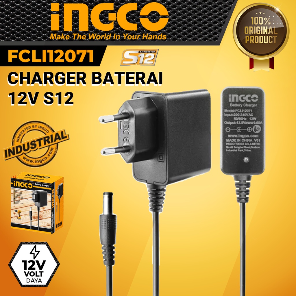 INGCO FCLI12071 Charger Baterai Bor 12V S12 Travel Charge Mesin Bor Portable Batray Cas 12 Volt Univ