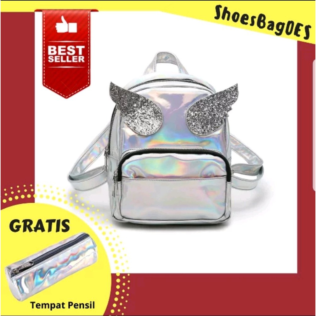 TERBARU 2019.  Tas Ransel Mini Wanita Hologram Unicorn
