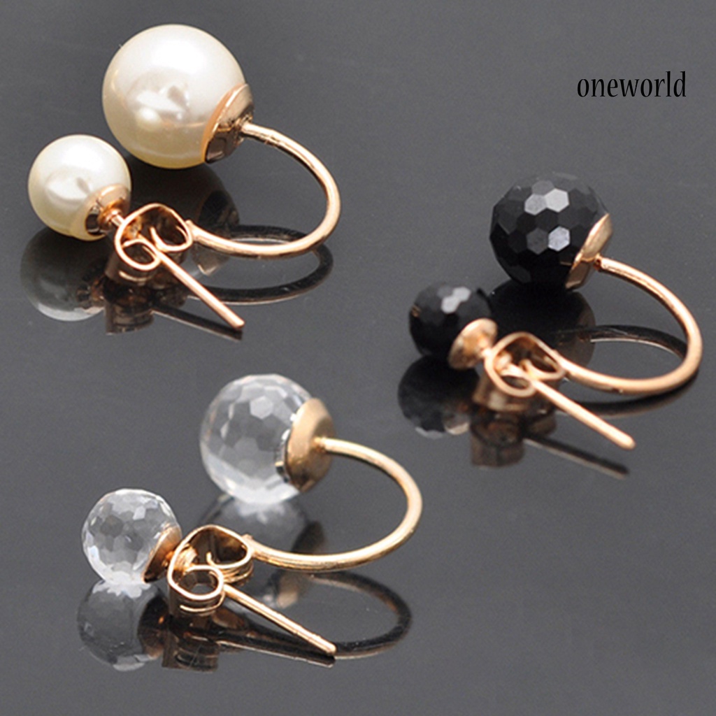 OW@ Earrings Double Balls Design Lightweight Piercing Easily Match Dangle Earrings for Party