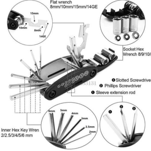 Mini Tool Portable Kunci L Shock Peralatan Serbaguna / Kunci L Set 16 in 1 Sepeda Motor / Kunci Shock Lipat Mini / Tool Kit Multifungsi