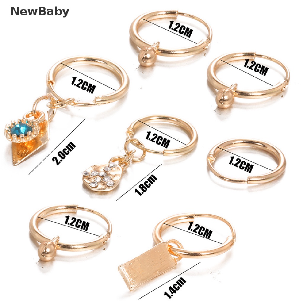 7pcs / Set Anting Tusuk Gantung Desain Geometri Hias Kristal Warna Gold Gaya Punk Untuk Wanita