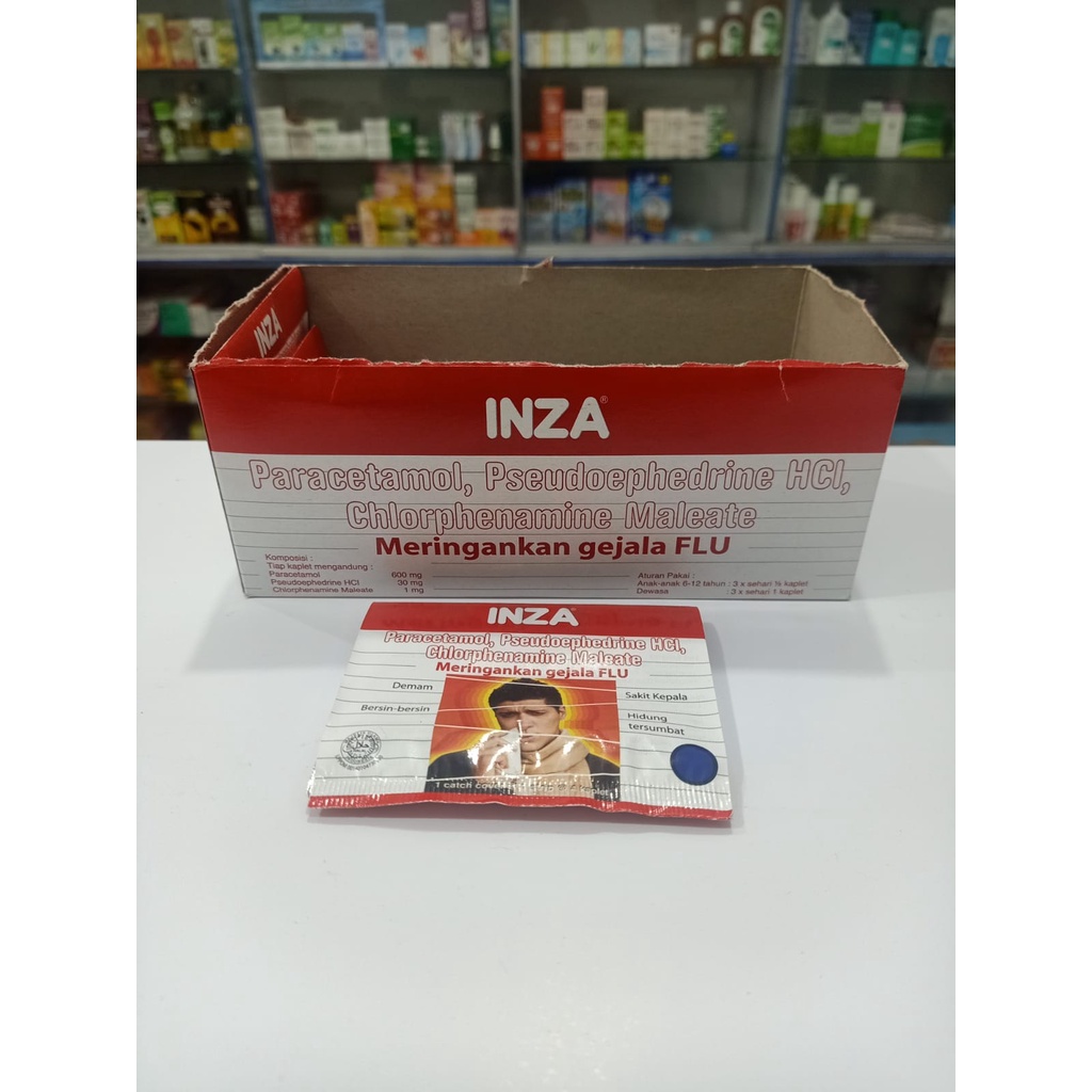 Inza Obat flu 1 Strip isi 4 Kaplet Atasi Hidung Tersumbat Bersin, Sakit Kepala