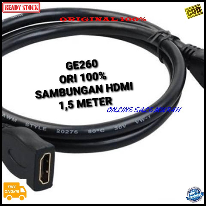 G260 1,5 meter extension kabel Hdmi Sambungan jek jack cewe cowo cable penyambung komputer laptop computer konektor splitter audio video converter gambar anycast dongle dvd original male female multifungsi universal perpanjangan G260   1,5 METER  BISA DIP