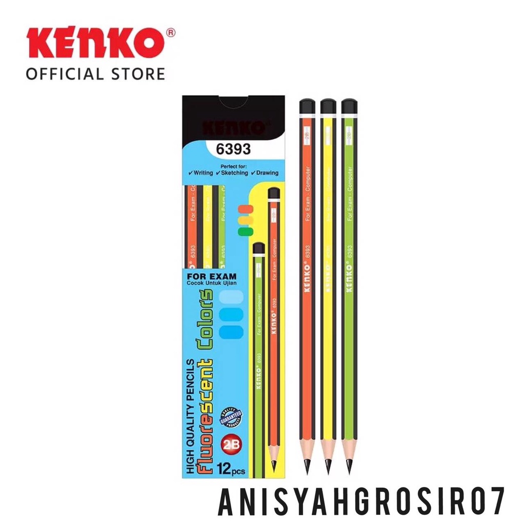 

(SATUAN) Pensil 2B Kenko 6393 Pensil kayu warna warni 2B / Fluorescent colors Pencil