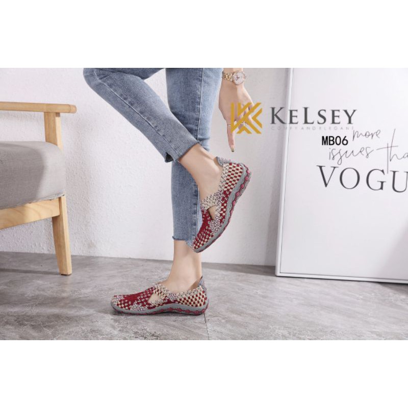 (GRATIS ALAS KAKI) Kelsey Sepatu Rajut Wanita  Kelsey / Sepatu Flat Rajut Wanita  MB06 Flats Shoes Rajut anyaman