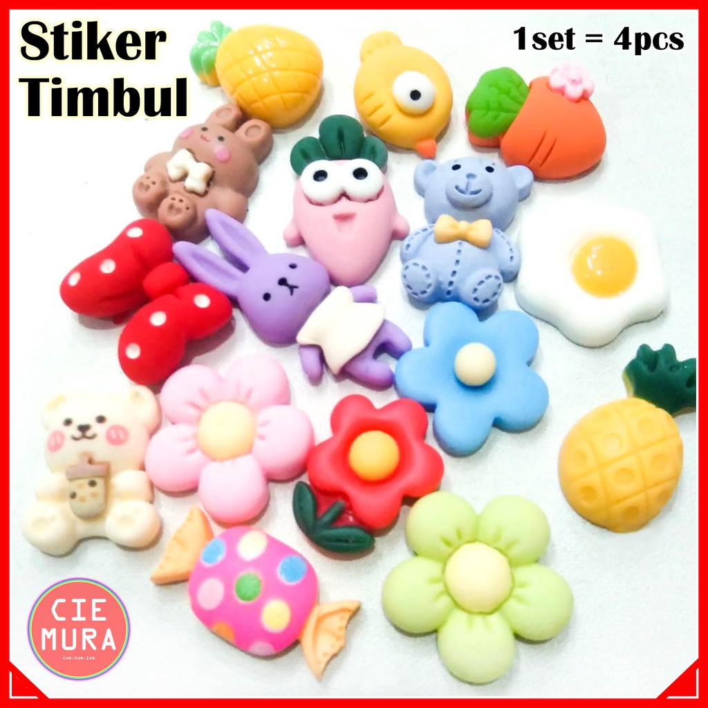 

CIE Stiker Timbul Sticker 3D isi 4 Karakter Tempelan Botol Minum Lemari Kulkas Case HP Buku Kaca Lucu