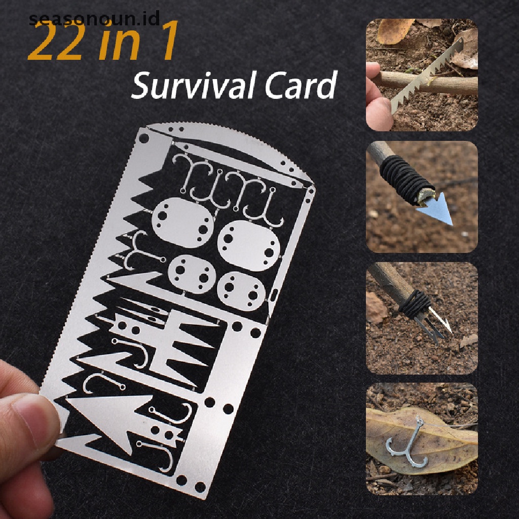 【seasonoun】 Survival Tool Card 22 In 1 Survival Card-Multi Purpose Pocket Stainless Steel .