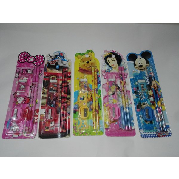 Paket Alat Tulis / Set Alat Tulis Pensil Dan Penghapus Warna Pink Biru