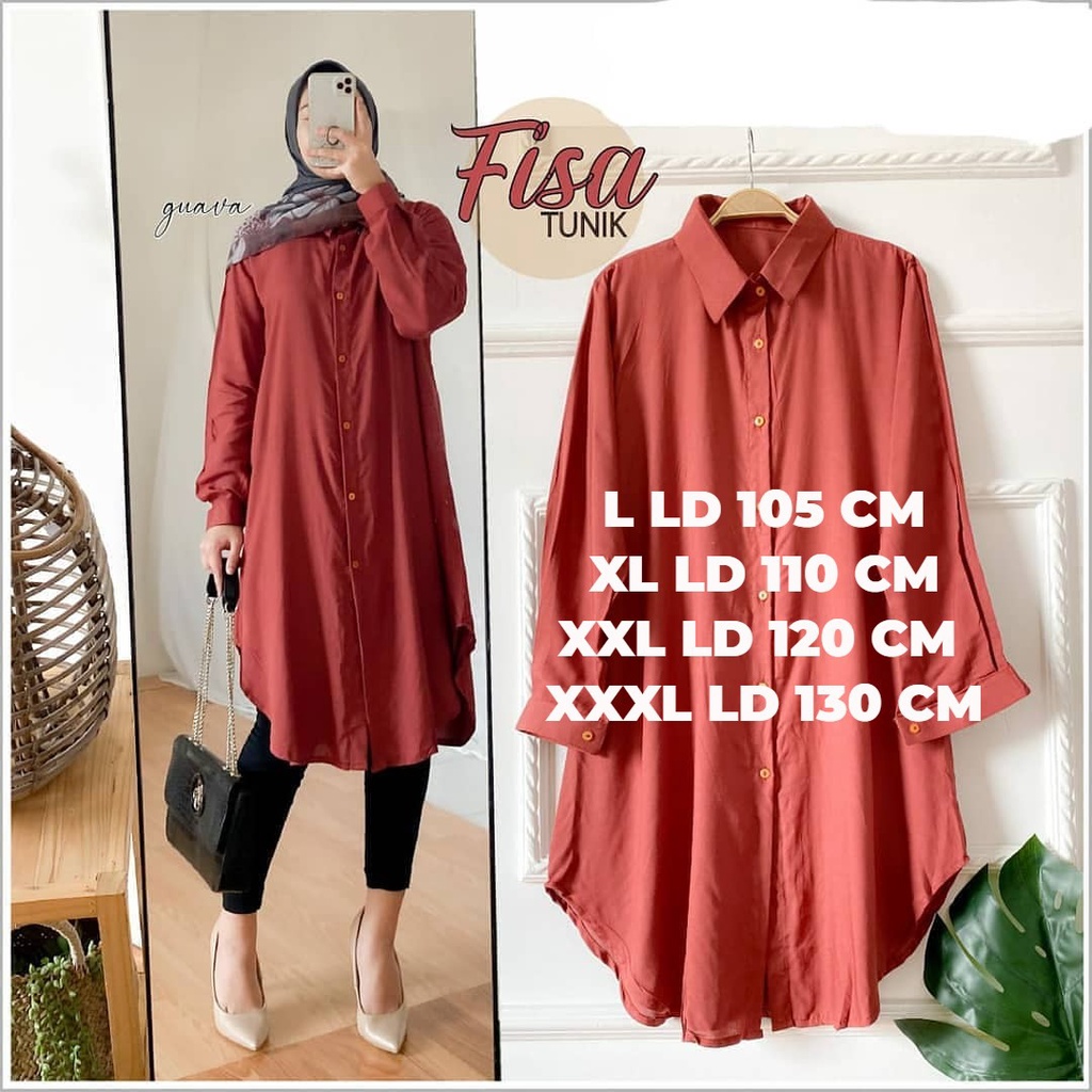 Tunik Crinkle Jumbo Polos Muslimah Terbaru 2023 New Varian Fisa Tunik Fashion Muslim Pakaian Muslim Wanita Atasan Size L XL XXL XXXL Full Kancing