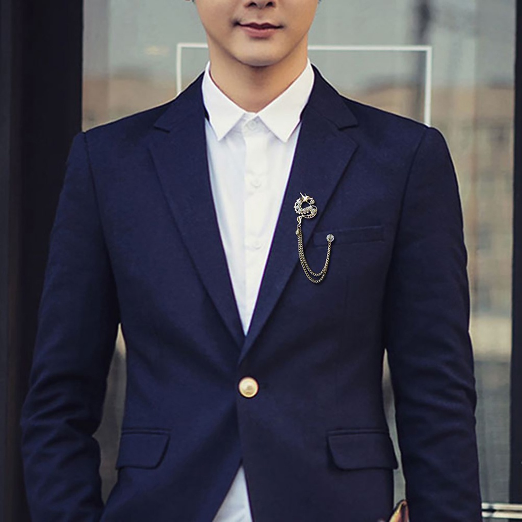 Bros Bentuk Naga Bahan Logam Aksen Berlian Imitasi Gaya China Untuk Pria