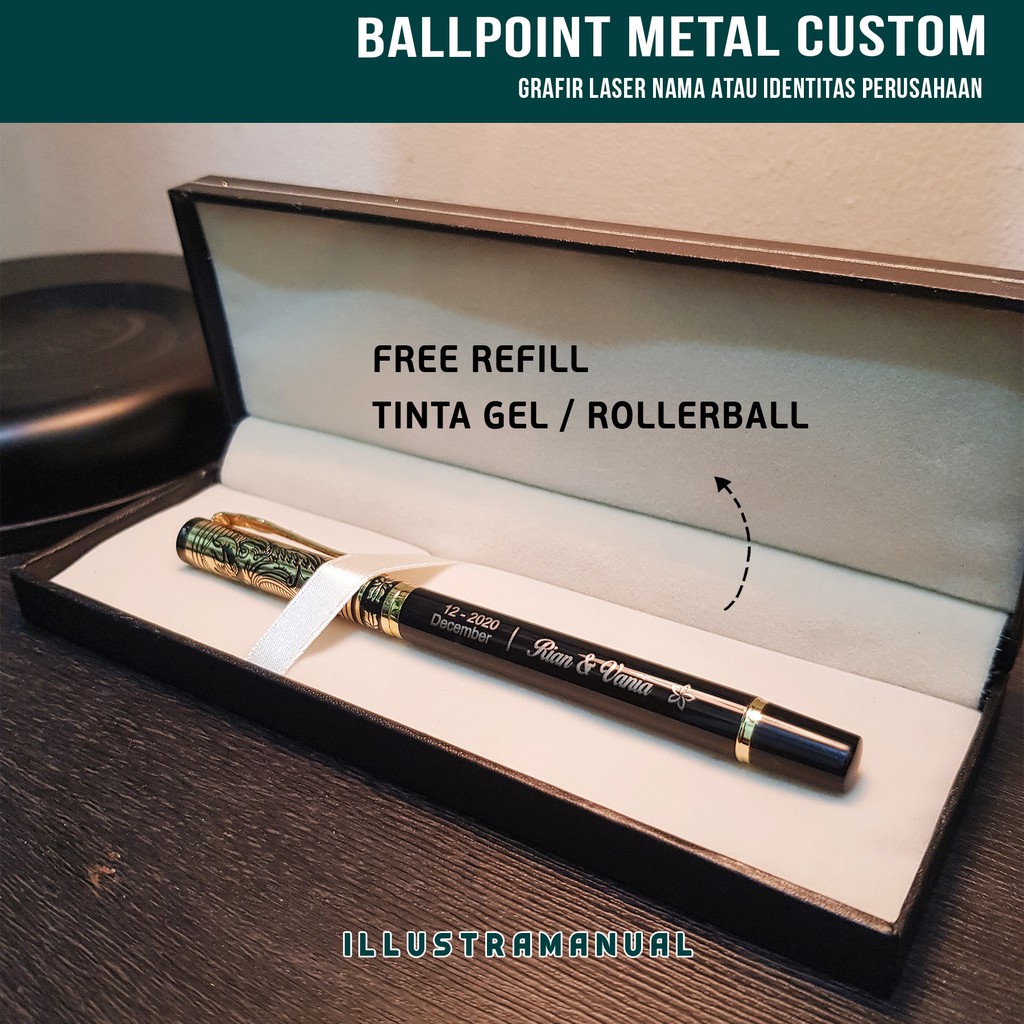 

Ballpoint Pena Pulpen Rollerball Custom Grafir Nama & Logo Metal Type A