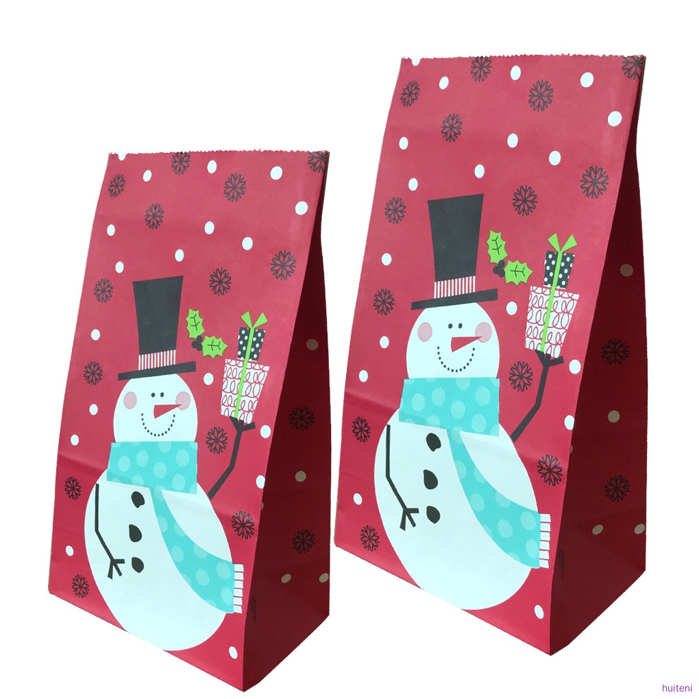 10pcs Kantong Kertas Motif Kartun Snowman Untuk Dekorasi Natal