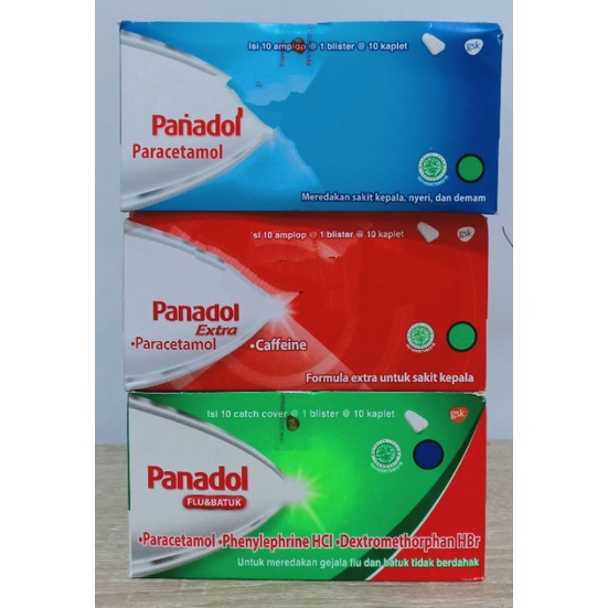 Panadol Tablet Biru / Hijau Flu &amp; Batuk / Merah Extra