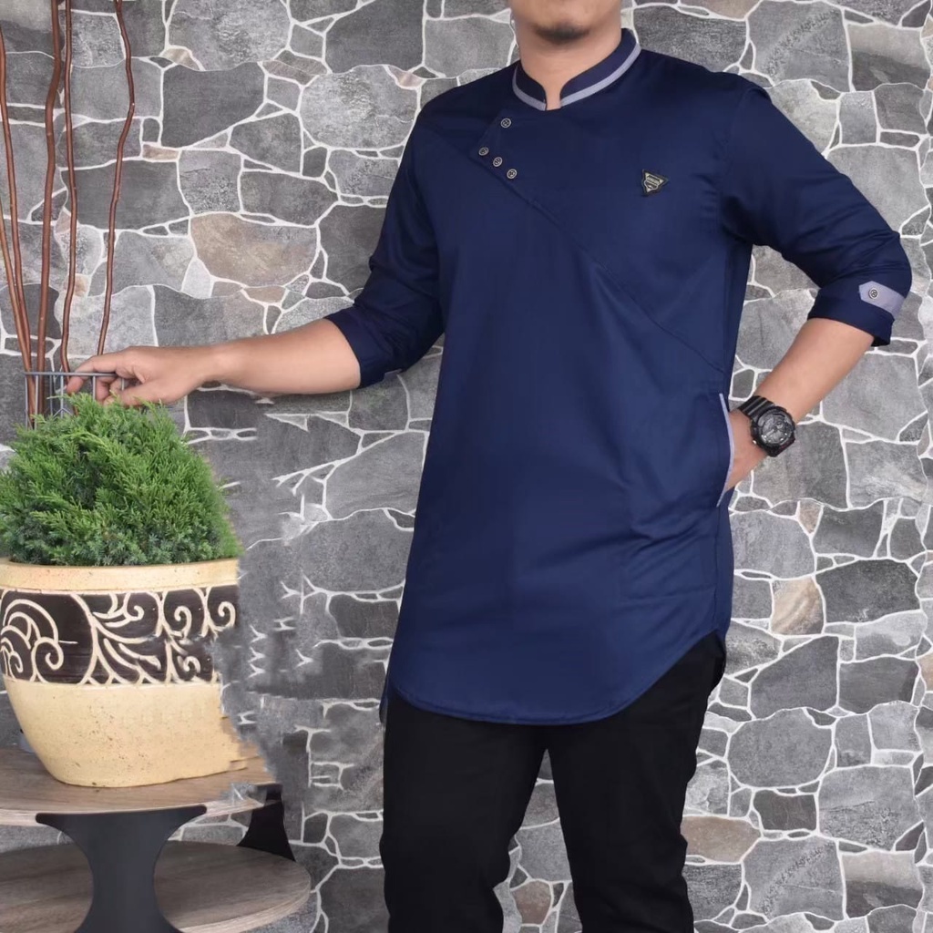 Baju Koko KURTA Pakistan TOYOBO WARNA HITAM Tangan Pendek 3/4 Super Premium Terbaru Qurta Pria Dewasa Irsyad Elzaura