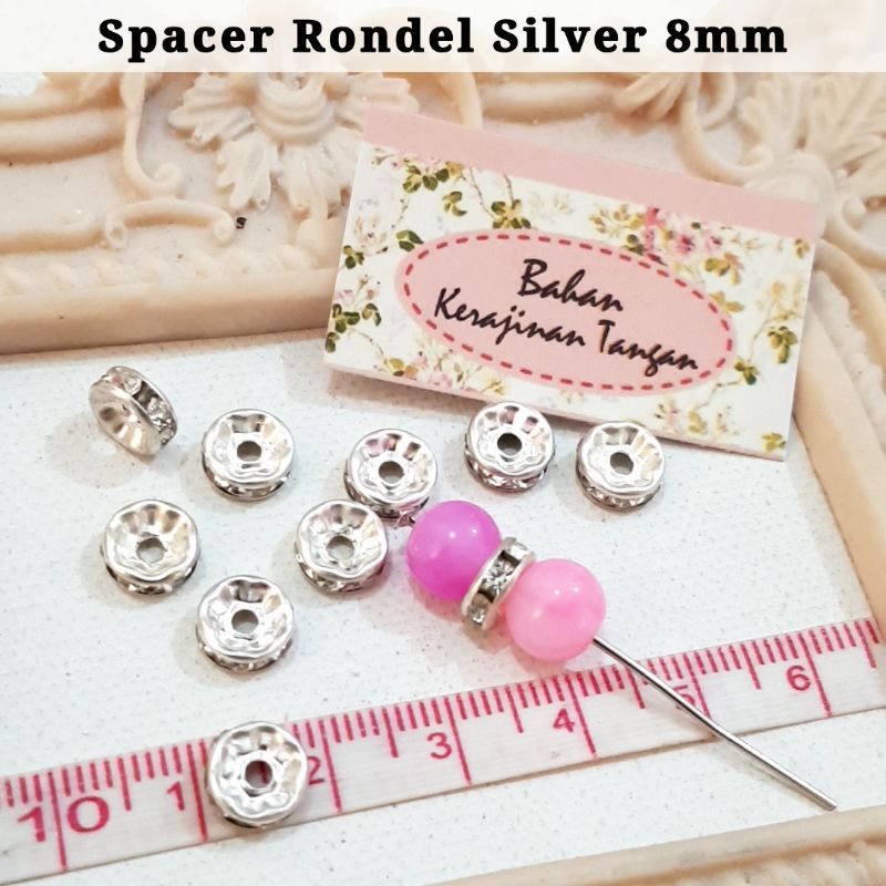 50 biji Spacer Rondel Mote Jarak Pembatas Manik Kristal 6mm 8mm Gold Silver isi 50 biji