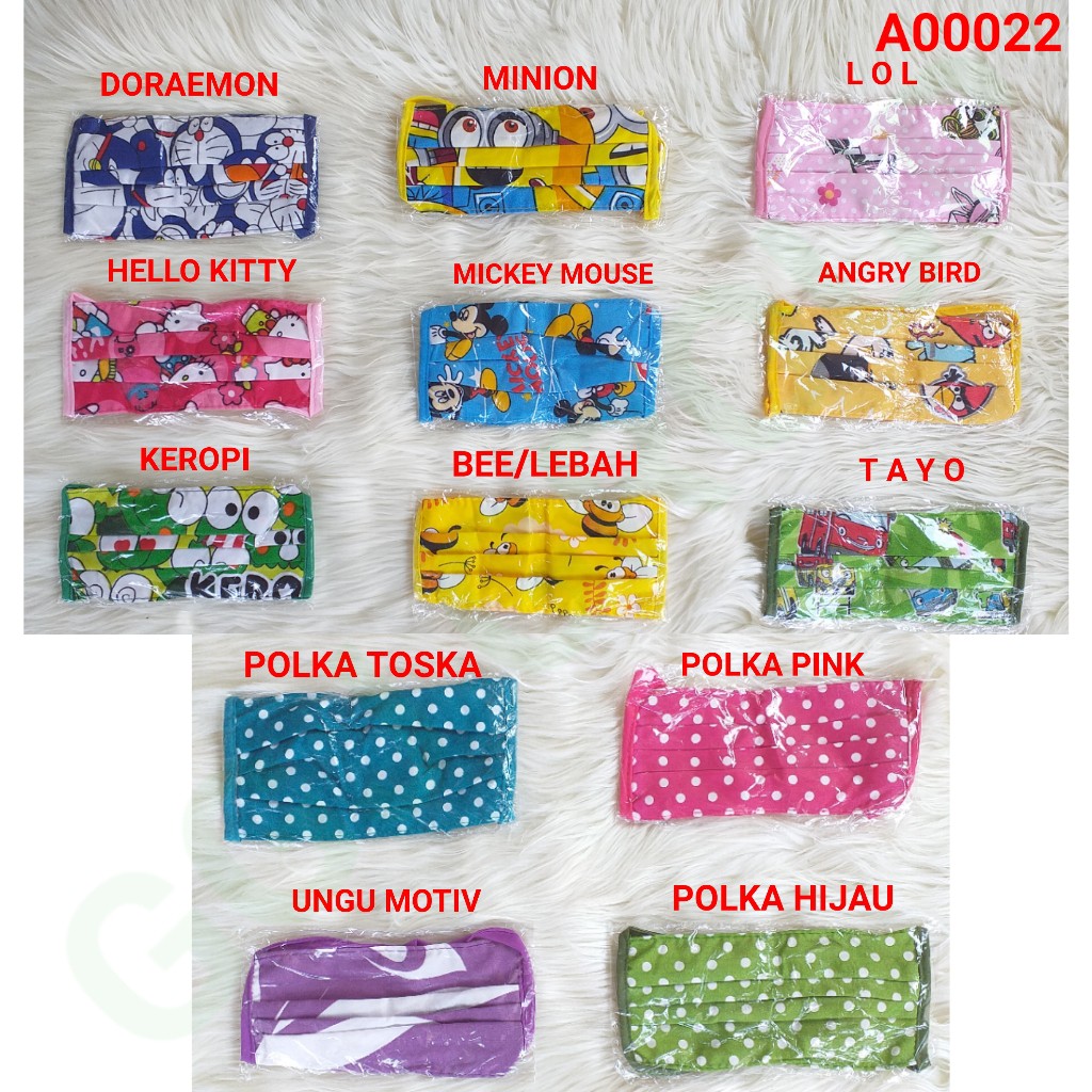 A ( A00022 ) MASKER HIJAB KAIN KARAKTER / TALI SAMBUNG - PUTUS / FREE PLASTIK