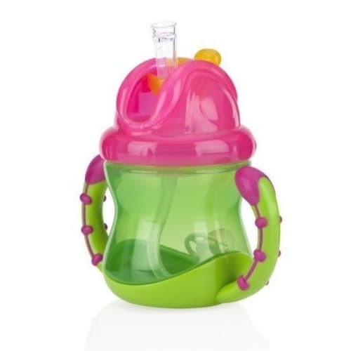 NUBY Gripflip With Straw 360 Flip n Sip 240ml Green Pink / Botol