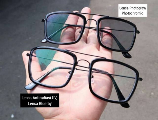 Promo ! | Frame Kacamata Korea Minho Kotak Besi lensa antiradiasi UV Bluray Photochromic Vintage