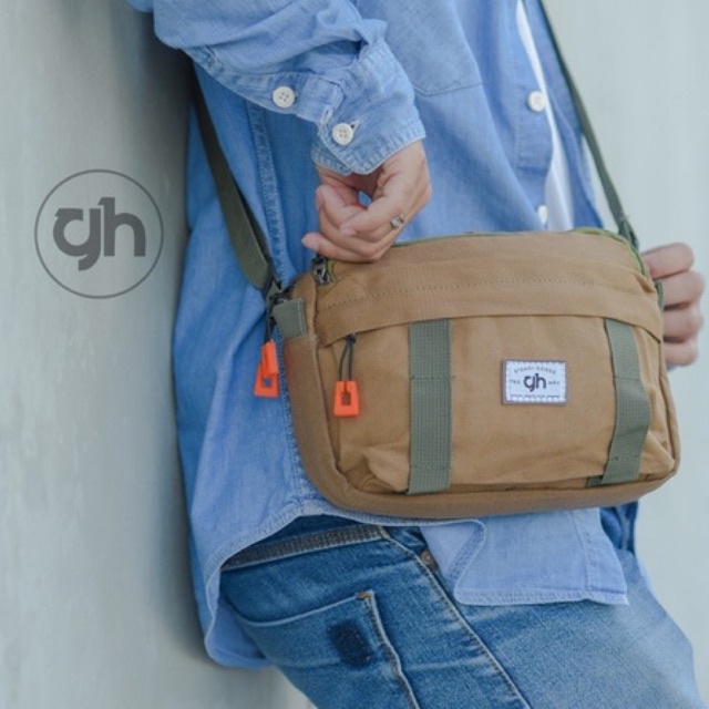 gh-bag Slempang Kanvas keren gaul murah hp kartu pria wanita cewek cowok Cabs Pocket ( P BROWN)