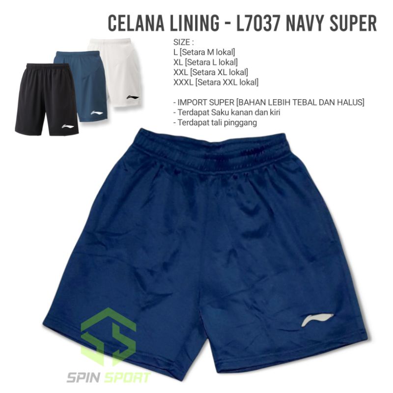 [L7037 Navy Super] Celana Pendek Polos Lining Li-Ning Import Premium Olahraga Bulutangkis Tenis Meja