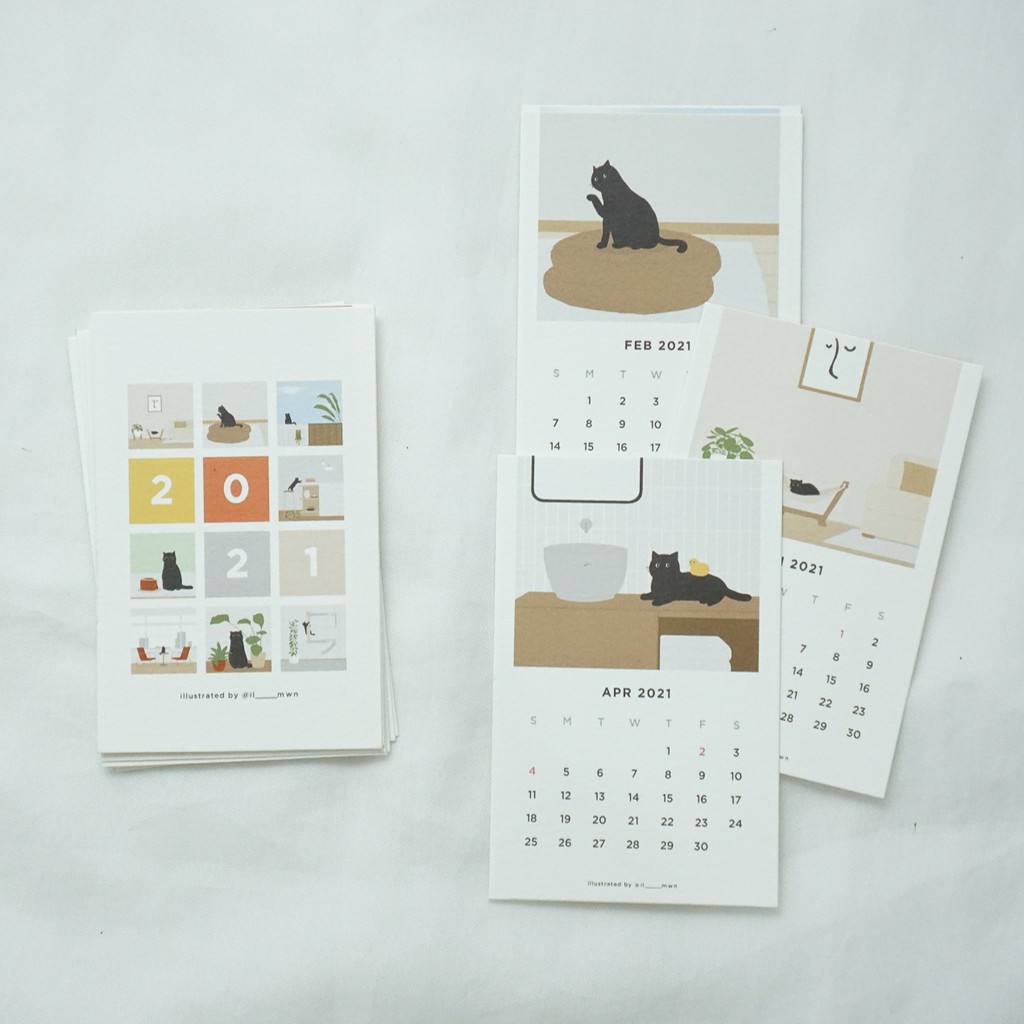 Kalender Kartu 2021 Minimalis Tema Kucing Aesthetic Calendar Card Calendar Kalender Handphone Shopee Indonesia