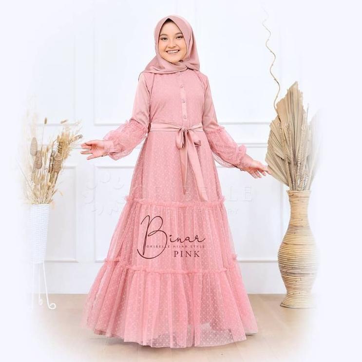 ➻yl Model Baru➻ GAMIS ANAK TANGGUNG PEREMPUAN USIA 7-8-9-10-11-12-13-14 TAHUN GAMIS BINAR SYARI KIDS