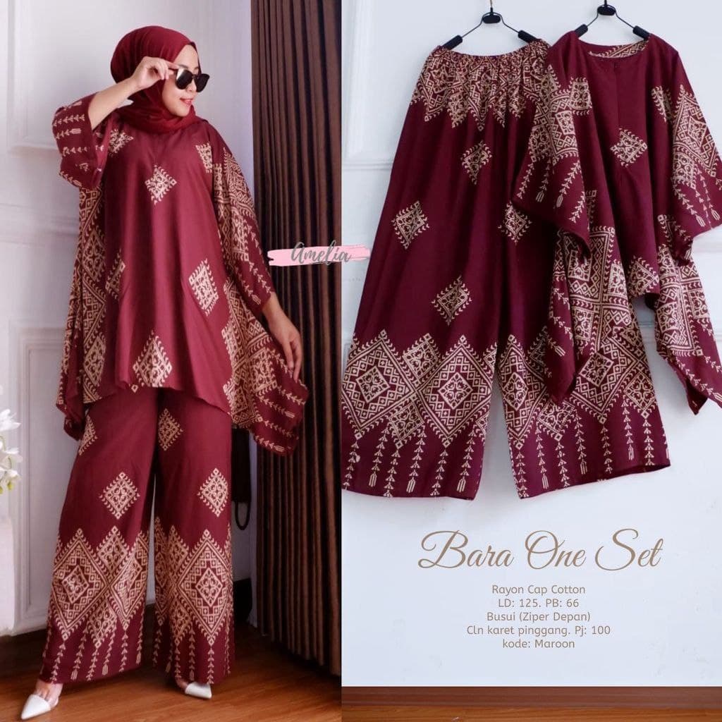 Bara Big One Set Jumbo Rayon Batik Premium Waka Waka Setelan Wanita Celana Panjang Set Bigsize LD 140 cm