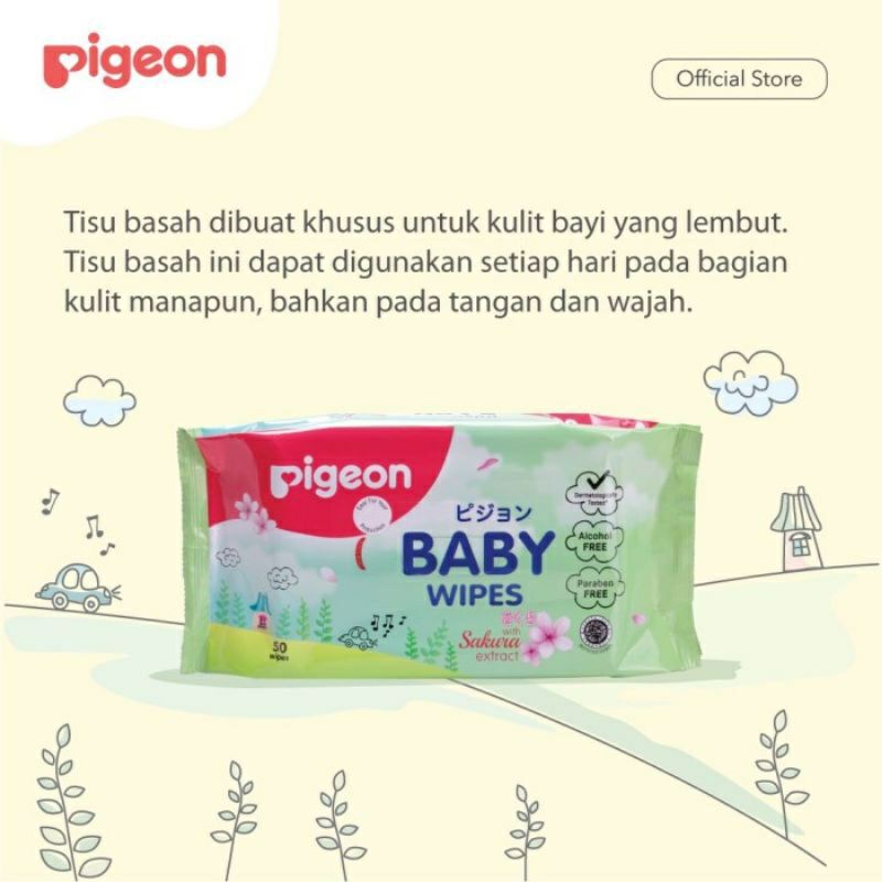 Pigeon Baby Wipes With Sakura Extract Isi 50 Wipes