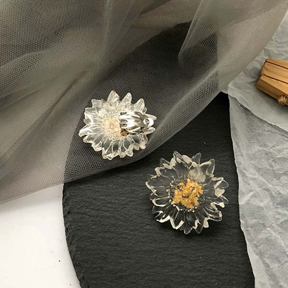 Anting Klip Tanpa Tindik Bentuk Bunga Besar Bahan Resin Untuk Wanita