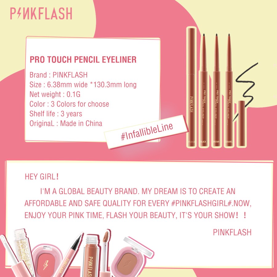 ★ BB ★  PINKFLASH Pro Touch Pencil Eyeliner - InfallibleLine Hyperfine Smooth Gel Eyeliner - Waterproof - PINK FLASH - PF E13