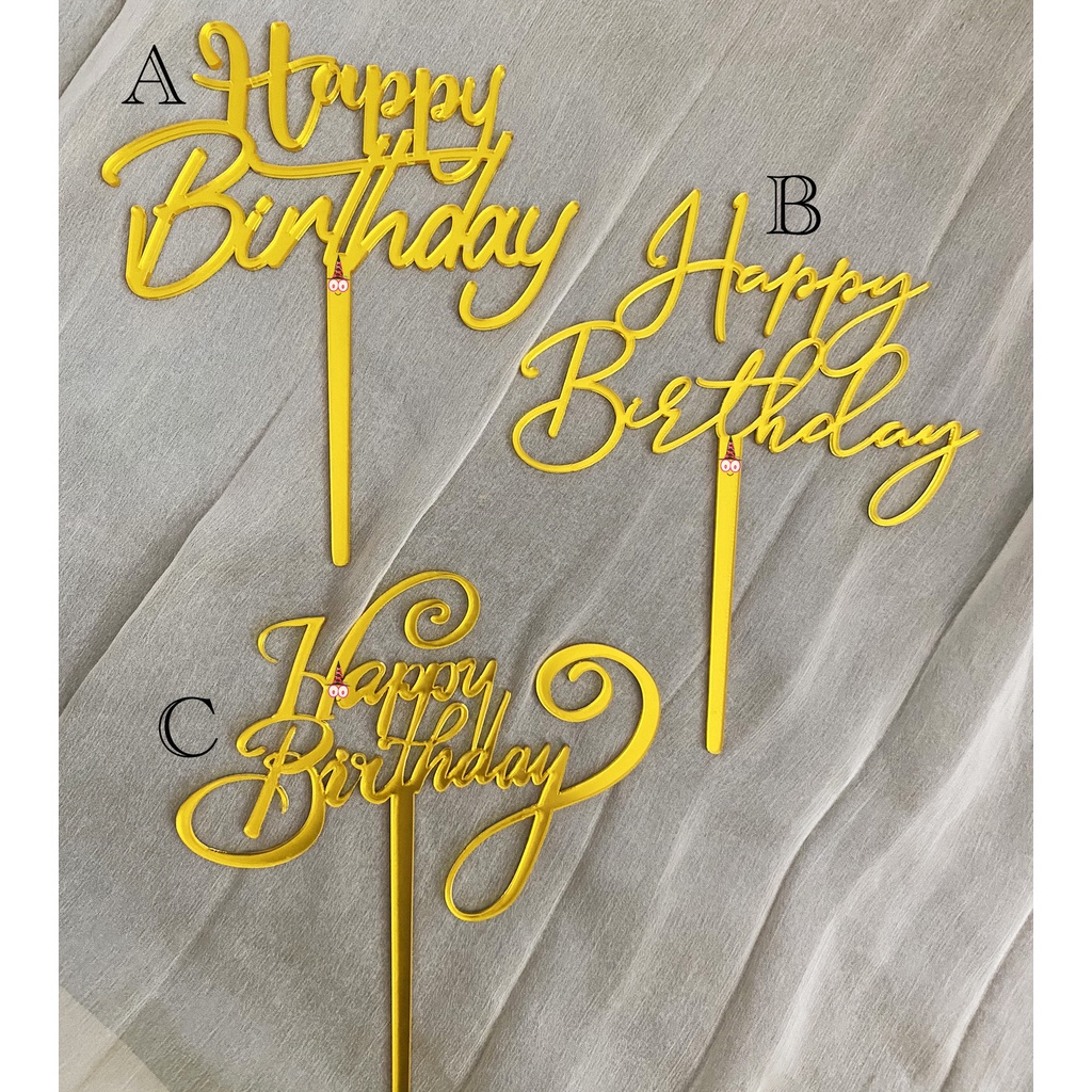 Topper Kue Akrilik | Cake Topper Akrilik Happy Birthday | Tusukan Hiasan Kue Akrilik | Hiasan Kue Ulang Tahun | Dekorasi Kue Tulisan HBD Ulang Tahun | Hiasan Kue