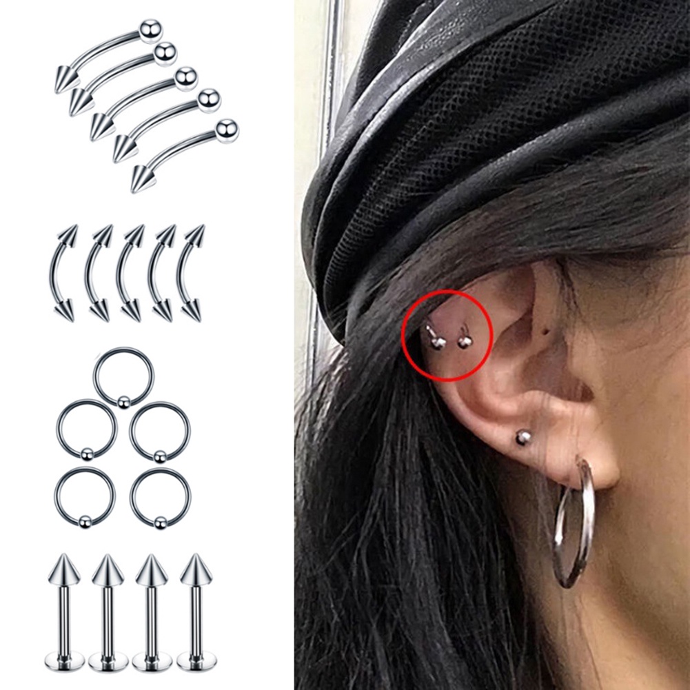 60pcs / Set Cincin Tindik Tubuh / Hidung / Lidah / Alis Bahan Surgical Steel Untuk Pria / Wanita