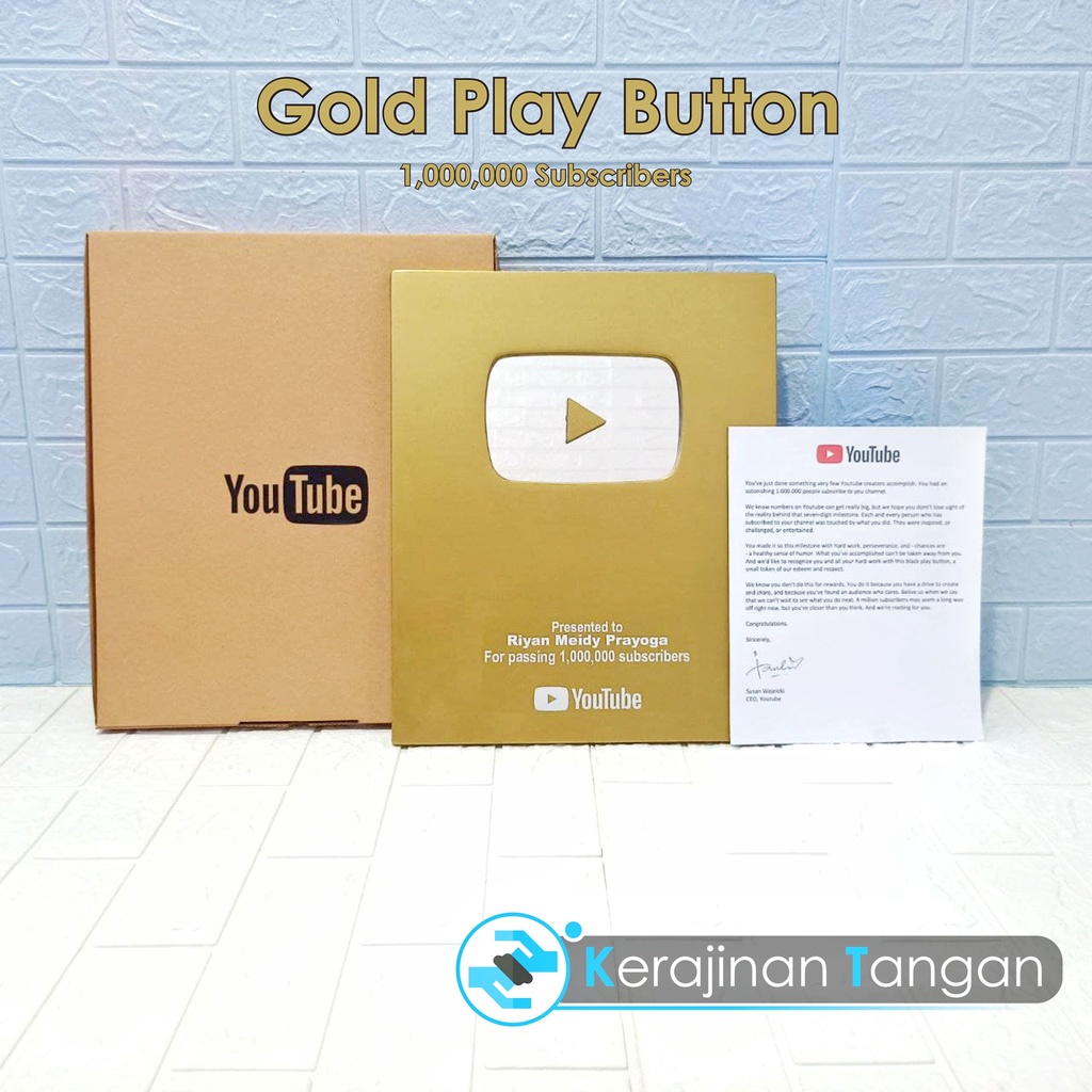 Gold Play Button Youtube Replika Custom Nama