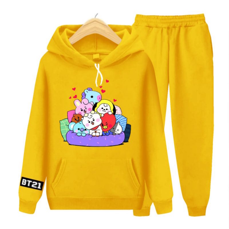 Setelan sweater anak perempuan/Hoodie BT21 Korea kekinian/umur 3-17 tahun/bisa COD