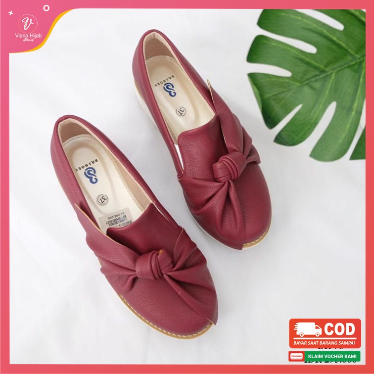 Sepatu Flat Shoes Wanita BR 76 Maroon Size 37 Sepatu Sandal Sneakers Tanpa Tali Original Branded Bah