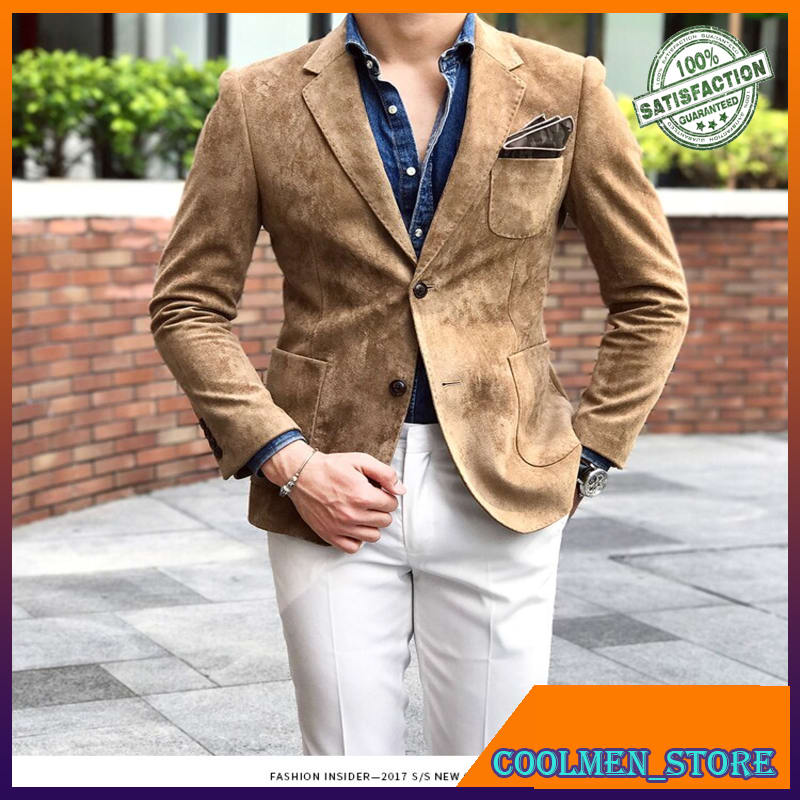 Jas Blazer Pria Slimfit Eksklusif Suede Blazer Men Slim Fit 2 Button Blazer Men 2019 Autumn Winter