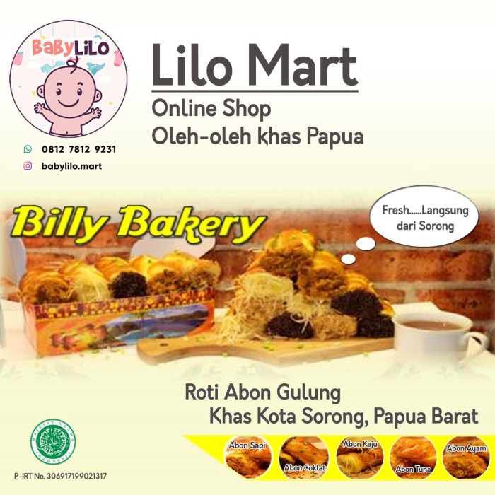 Roti Abon Gulung Billy Bakery Sorong Papua Barat / roti oleh-oleh khas papua abon sapi ayam tuna